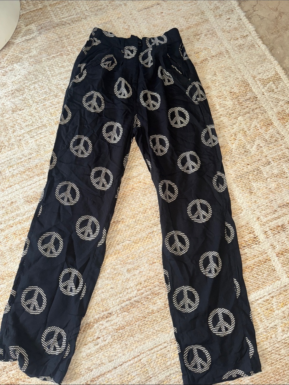 Obey Black Pants with White Peace Sign Print